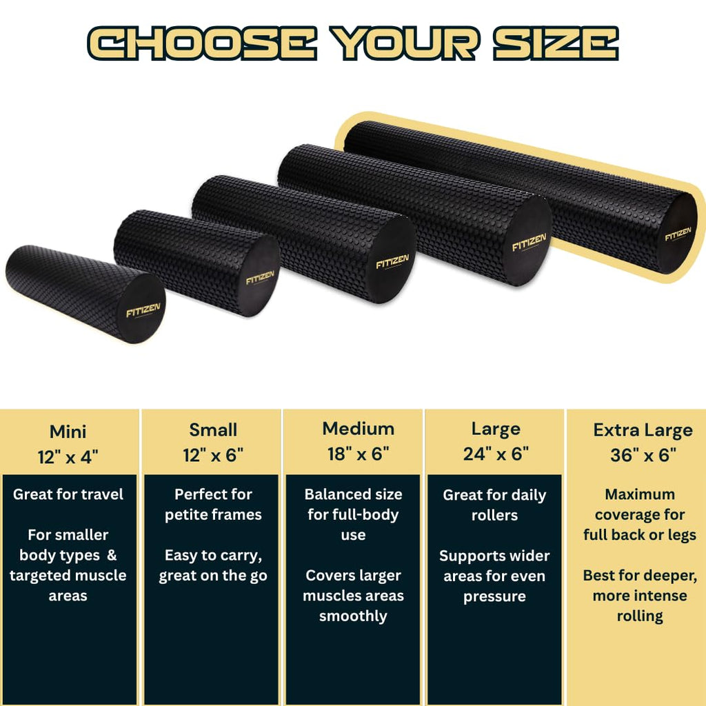 Fitizen Foam Roller – Muscle Massage Rehab Stiff Back Pain Physical Therapy Deep Tissue Firm Exercise Equipment Home Gym Stress Yoga Pilates for The Fit Citizen by FitNation