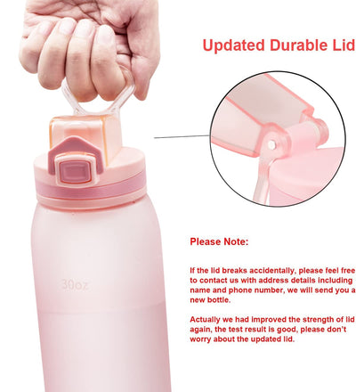 30oz Sport Water Bottle with Time Markers, Large Durable Gym Plastic Bottle Tritan BPA Free for Fitness, Outdoor Enthusiasts, Leakproof Gray (Pack of 1)