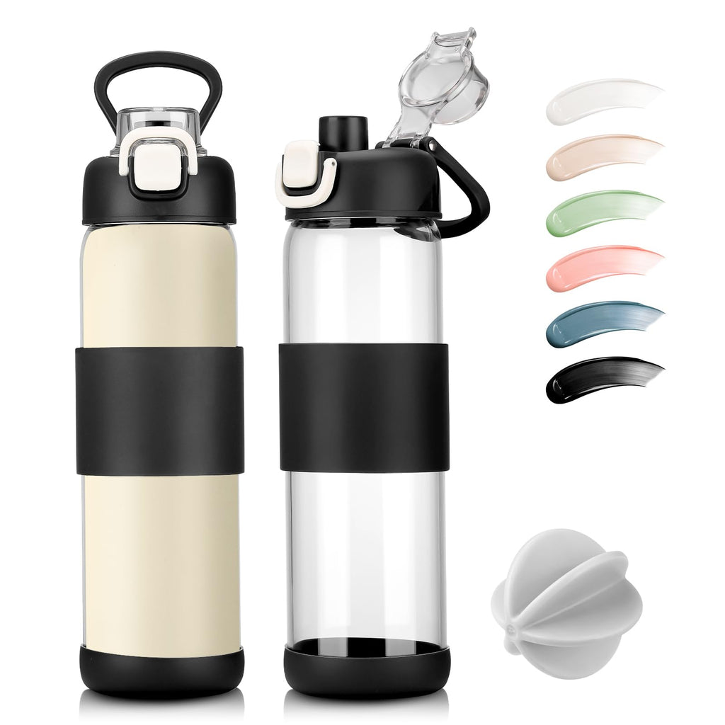 Glass Water Bottle for Protein Mixes 24 oz Protein Shaker Bottles with Whisk Ball Portable Leak Proof Shaker Blender for Fitness BPA Free