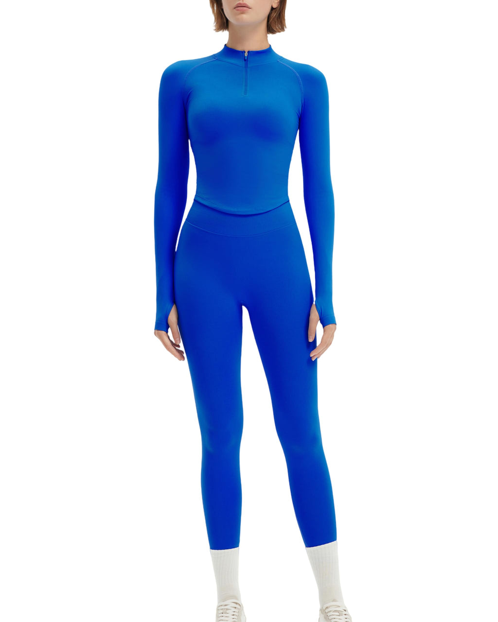 SUUKSESS Workout Sets for Women 2 Piece Seamless Long Sleeve Yoga Outfits Active Leggings Half Zippy Jacket Gym Set