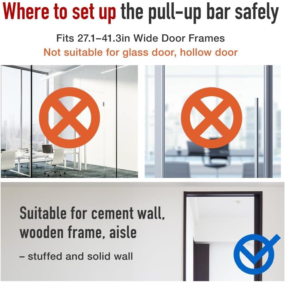 Japard Pull Up Bar for Doorway, Strength Training without Screws, Adjustable Door Frame 27"-41" Width, No-Damage Hanging Equipment for Home Gym, Upper Body Workout