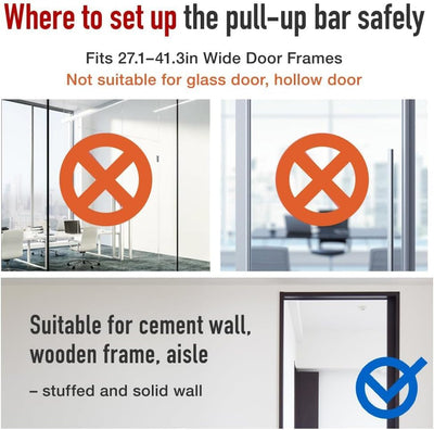 Japard Pull Up Bar for Doorway, Strength Training without Screws, Adjustable Door Frame 27"-41" Width, No-Damage Hanging Equipment for Home Gym, Upper Body Workout