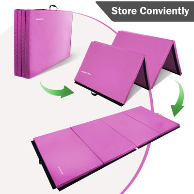 Fitvids Folding Exercise Gymnastics Mat, 4'x8'x2" Gym Workout Mat with Carrying Handles 4-Fold High-Density Anti-Tear Portable Fitness Aerobics Mat for Home Gym Yoga Pilates Tumbling MMA Core Training