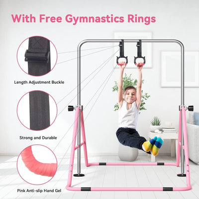 FBSPORT Gymnastics Bar for Kids, Adjustable Height Gymnastic Horizontal Bars,Junior Training Bar Children Folding Training Monkey Bars for Home Using