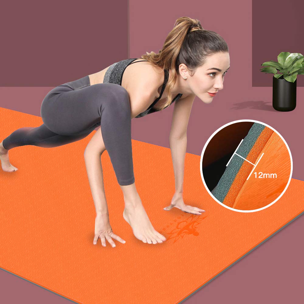 Hatha Yoga Extra Thick TPE Yoga Mat - 72"x 32" Thickness 1/2 Inch -Eco Friendly SGS Certified - With High Density Anti-Tear Exercise Bolster For Home Gym Travel & Floor Outside