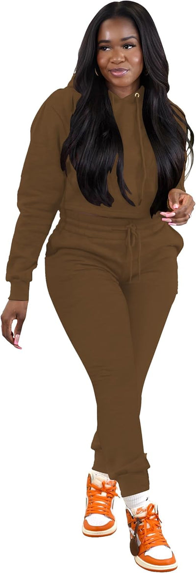 TOPSRANI Womens Two Piece Outfits Bodycon Tracksuit Sweatsuits Hoodie Solid Jogger Biker Workout Lounge Long Sleeve Pant Sets