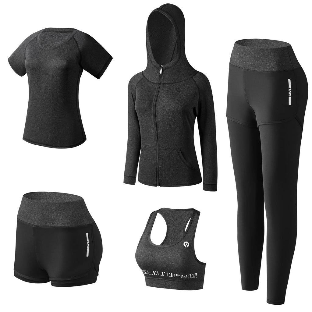 5pcs Workout Outfits for Women Athletic Sets Sport Suits Yoga Gym Fitness Exercise Clothes Jogging Tracksuits