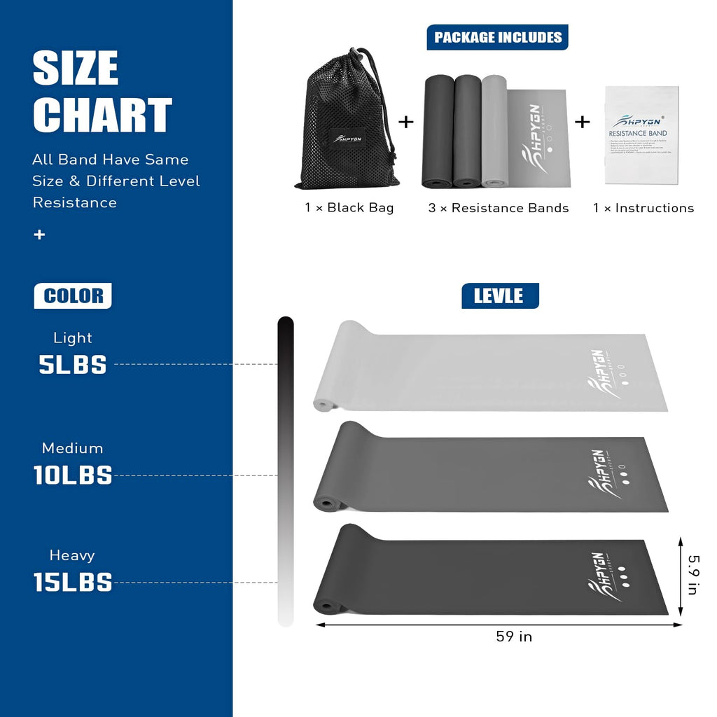 Resistance Bands, Exercise Bands, Physical Therapy Bands for Strength Training, Yoga, Pilates, Stretch Elastic Band with Different Strengths, Workout Bands for Home Gym