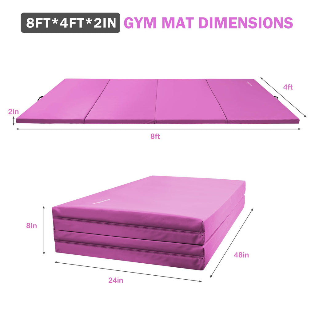 Fitvids Folding Exercise Gymnastics Mat, 4'x8'x2" Gym Workout Mat with Carrying Handles 4-Fold High-Density Anti-Tear Portable Fitness Aerobics Mat for Home Gym Yoga Pilates Tumbling MMA Core Training