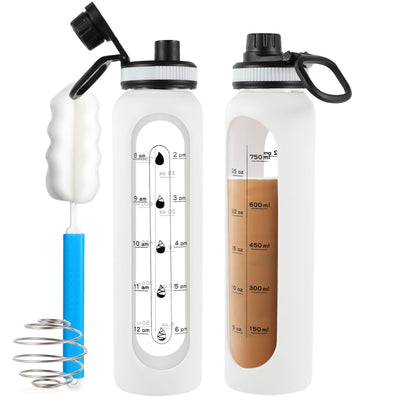 Glass Shaker Bottle 34oz/1L Black Glass Protein Shaker Bottle With Shaker Ball Large Shaker Bottles for Protein Mixes Portable Powder Mixer Blender Water Bottle for Gym Workout Sports