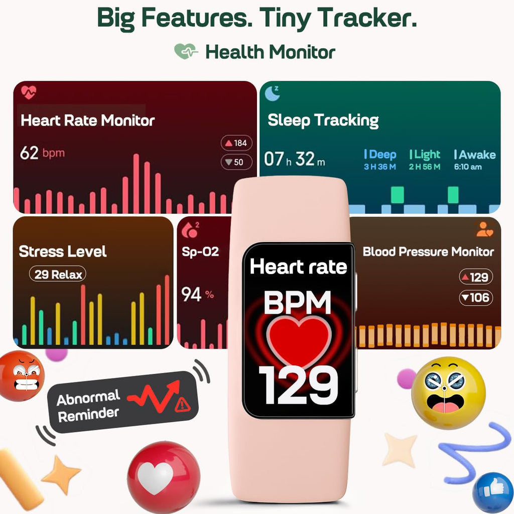 FITVII Slim Fitness Trackers, Fitness Watch with 24/7 Heart Rate, Blood Pressure, Blood Oxygen, Stress Monitor, AMOLED Activity Tracker Step Calorie Counter, IP68 Waterproof Smart Watch for Women Men