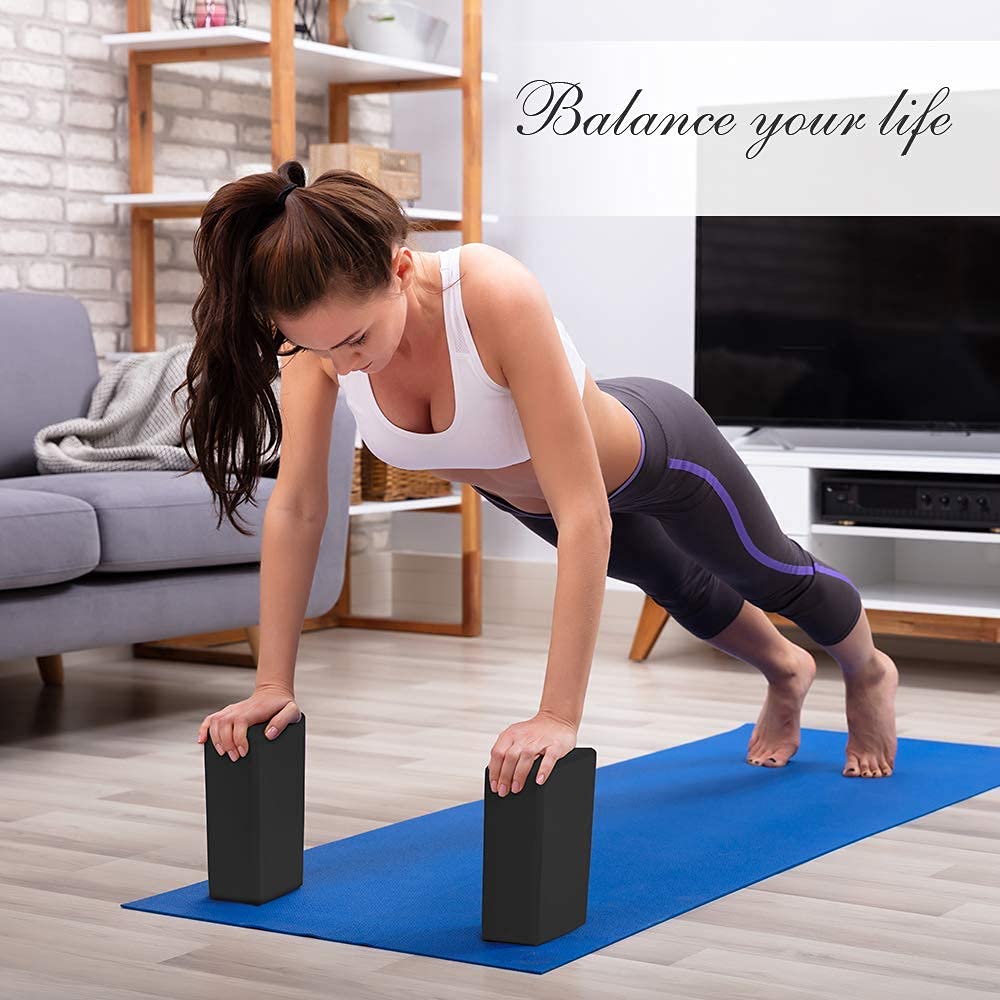 2 Pack Yoga Blocks 9"x 6"x 4" EVA Foam Blocks with Strap, High Density Block for Support and Deepening Poses
