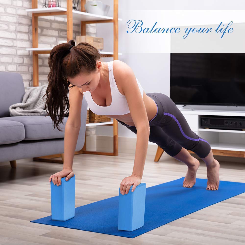 2 Pack Yoga Blocks 9"x 6"x 4" EVA Foam Blocks with Strap, High Density Block for Support and Deepening Poses