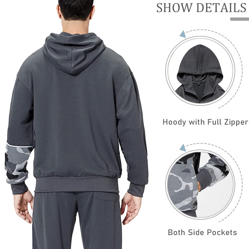 DUOFIER Men's Hooded Athletic Tracksuit Casual Full Zip Jogging Sweatsuits
