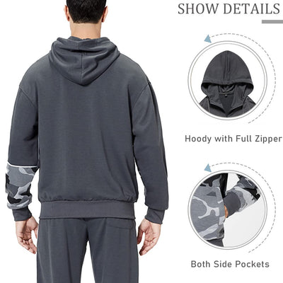 DUOFIER Men's Hooded Athletic Tracksuit Casual Full Zip Jogging Sweatsuits