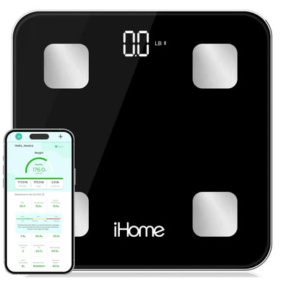 iHome Digital Bluetooth Smart Scale for Body Weight, Weight Scale, Including BMI, Body Fat, Muscle Mass, Batteries Included (Black Smart Bluetooth)