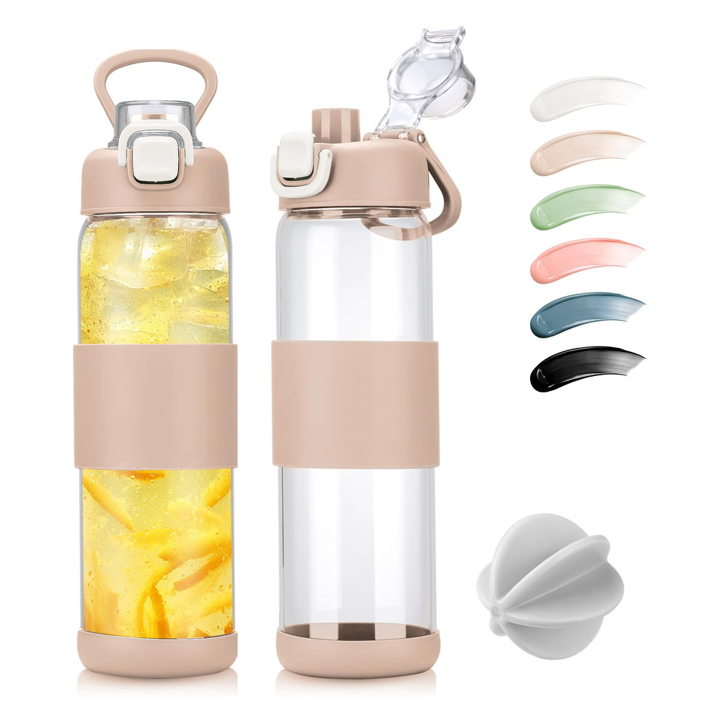 Glass Water Bottle for Protein Mixes 24 oz Protein Shaker Bottles with Whisk Ball Portable Leak Proof Shaker Blender for Fitness BPA Free