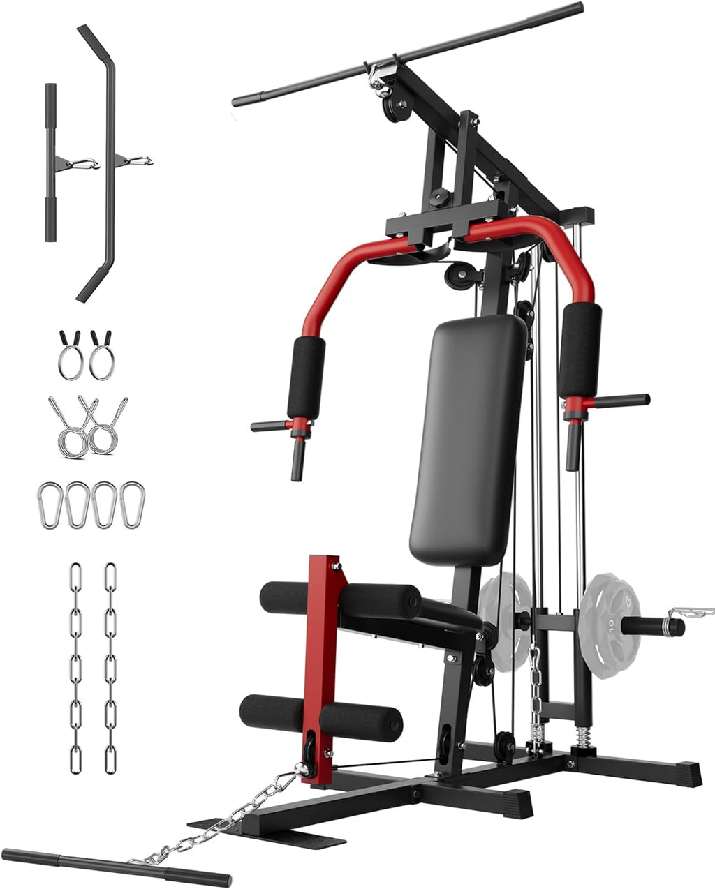 Home Gym Equipment, Workout Weight Machine with Cable Pulley System, 400 LBS Weight Capacity All in One Full Body Exercise Station for Strength Training, Multifunctional Compact Home Gym