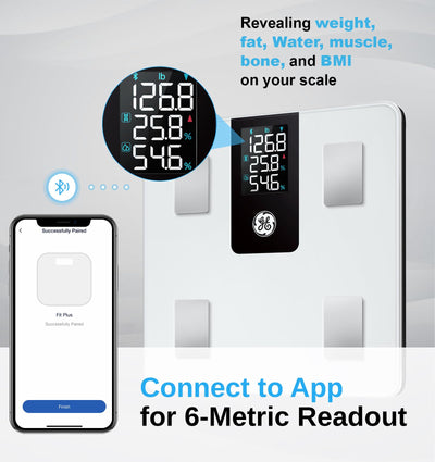 GE Smart Scale for Body Weight BMI Fat Muscle Mass with 14 Body Composition Metrics & All-in-one LCD Display, Digital Bathroom Weight Scales Bluetooth with App, Accurate Weighing Machine 400 lbs