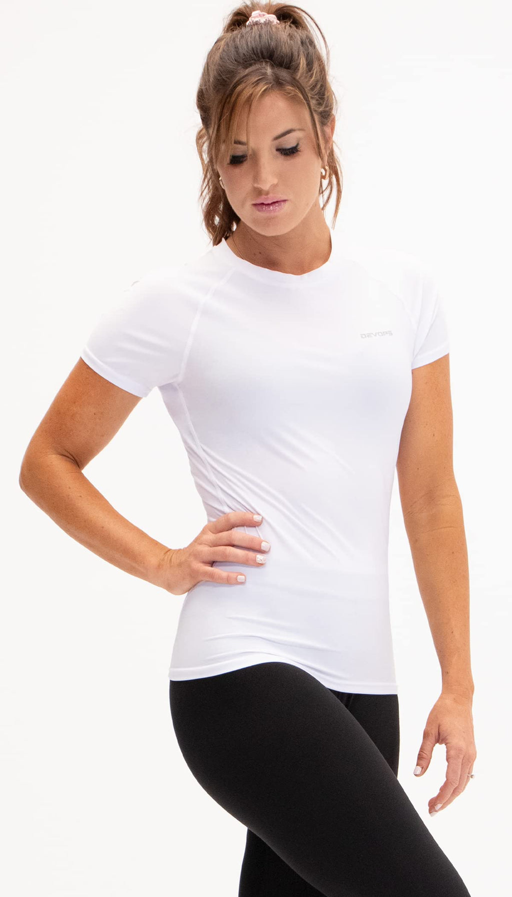 DEVOPS 3 Pack Women's Compression Shirt Dry Fit Short Sleeve Running Athletic T-Shirt Workout Tops