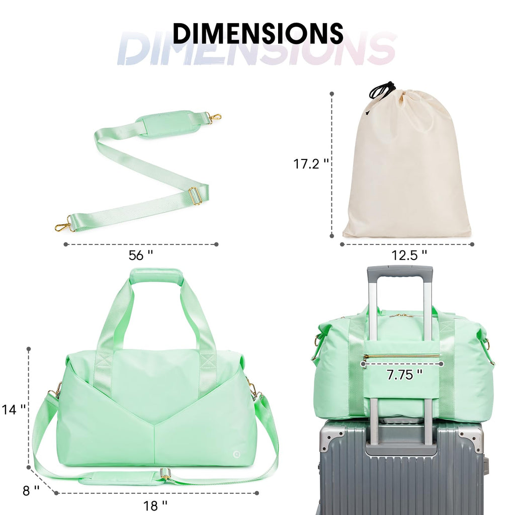 Ceneda 20" Gym Bag for Women with Wet Pocket & Shoe Compartment, Lightweight Duffel Waterproof Carry On Duffle for Travel, Yoga, Overnight (Green)