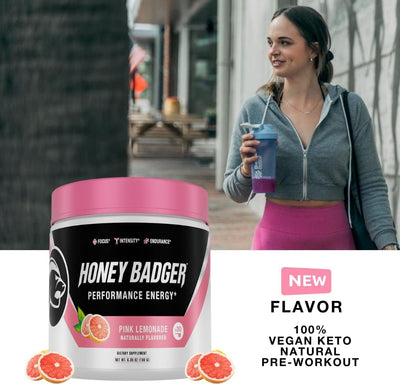 Honey Badger Pre Workout Powder & BCAA Amino Acids Powder Bundle | Beta Alanine, Caffeine & Vitamin C + Electrolytes | Vegan Keto Sugar Free & Paleo for Men & Women | 30 Servings (Pink Lemonade)