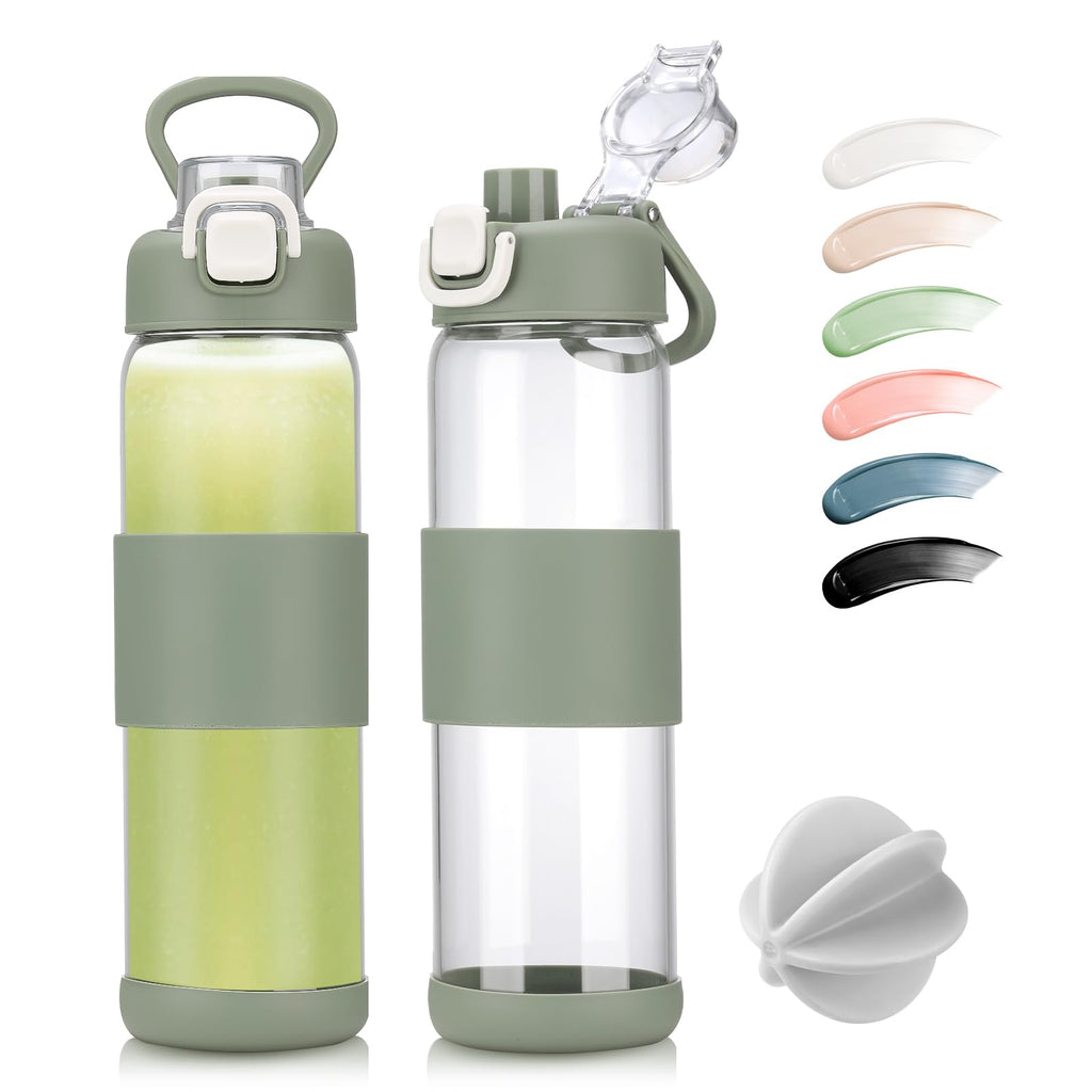 Glass Water Bottle for Protein Mixes 24 oz Protein Shaker Bottles with Whisk Ball Portable Leak Proof Shaker Blender for Fitness BPA Free