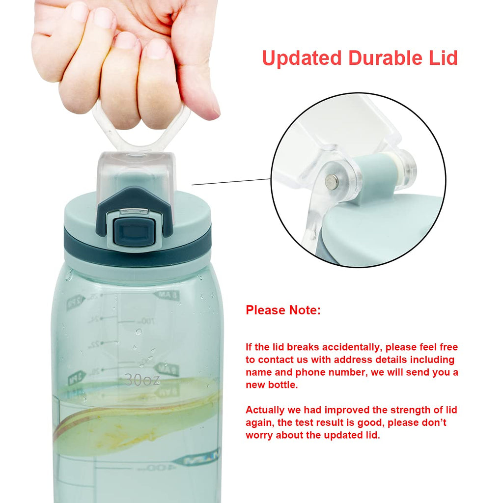 30oz Sport Water Bottle with Time Markers, Large Durable Gym Plastic Bottle Tritan BPA Free for Fitness, Outdoor Enthusiasts, Leakproof Gray (Pack of 1)