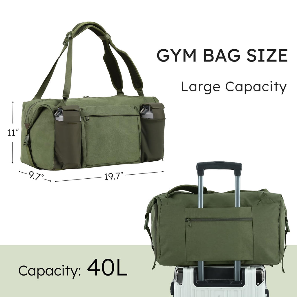 Gym Bag for Men with 2 Upgraded Bottle Holders Convertible Duffle Bag and Gym Backpack Waterproof Sports Bags with Shoes Compartment and Wet Pocket - Black