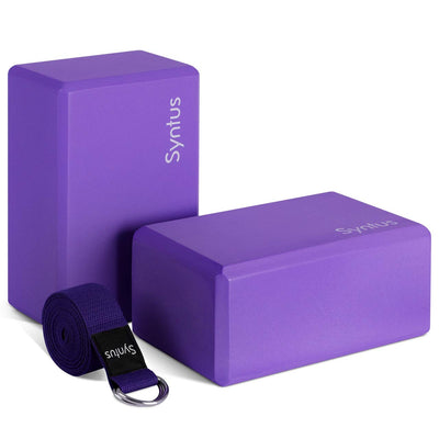 Syntus Yoga Block and Yoga Strap Set, 2 Soft Non-Slip Yoga Blocks 9×6×4 inches, 8FT Metal D-Ring Strap for Yoga, General Fitness, Pilates, Stretching and Toning
