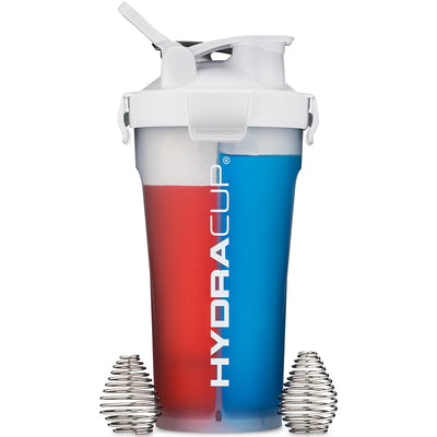 Hydra Cup DualShaker Pro 32 oz Shaker Bottle for Protein Shakes, Shaker Cup w/Handle & Ball Blender Whisks, Dual Mixing Shaker Bottle with Storage, 2 in 1, for Travel To Go, BPA Free (White)