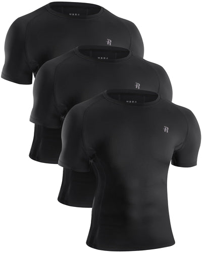 Runhit 3 Pack Men's Compression Shirts Short Sleeve Athletic T Shirt Cool Dry Workout Tops Sports Base Layer Undershirt