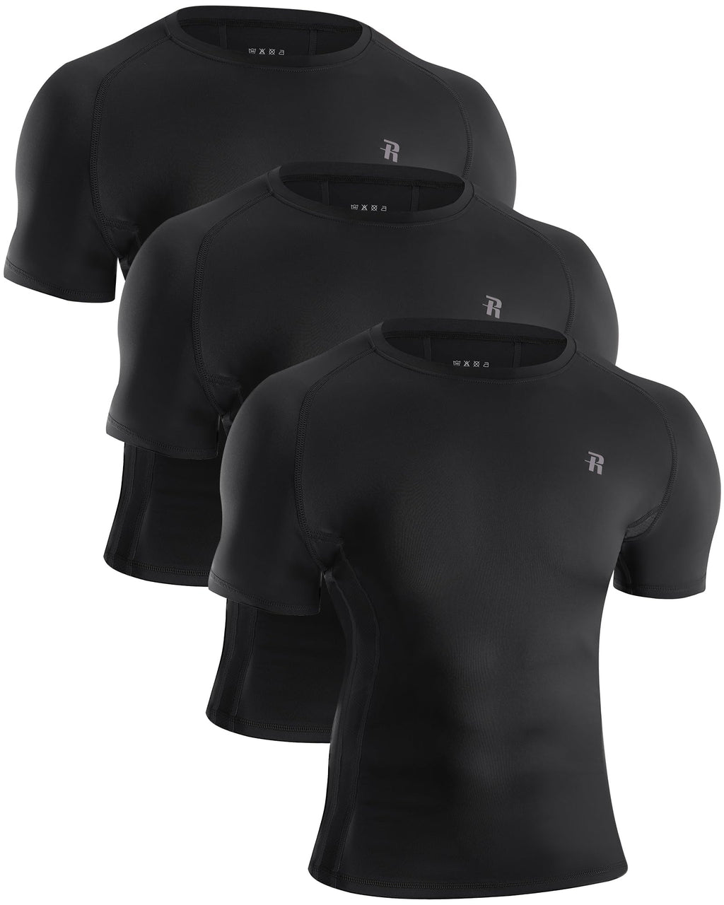 Runhit 3 Pack Men's Compression Shirts Short Sleeve Athletic T Shirt Cool Dry Workout Tops Sports Base Layer Undershirt
