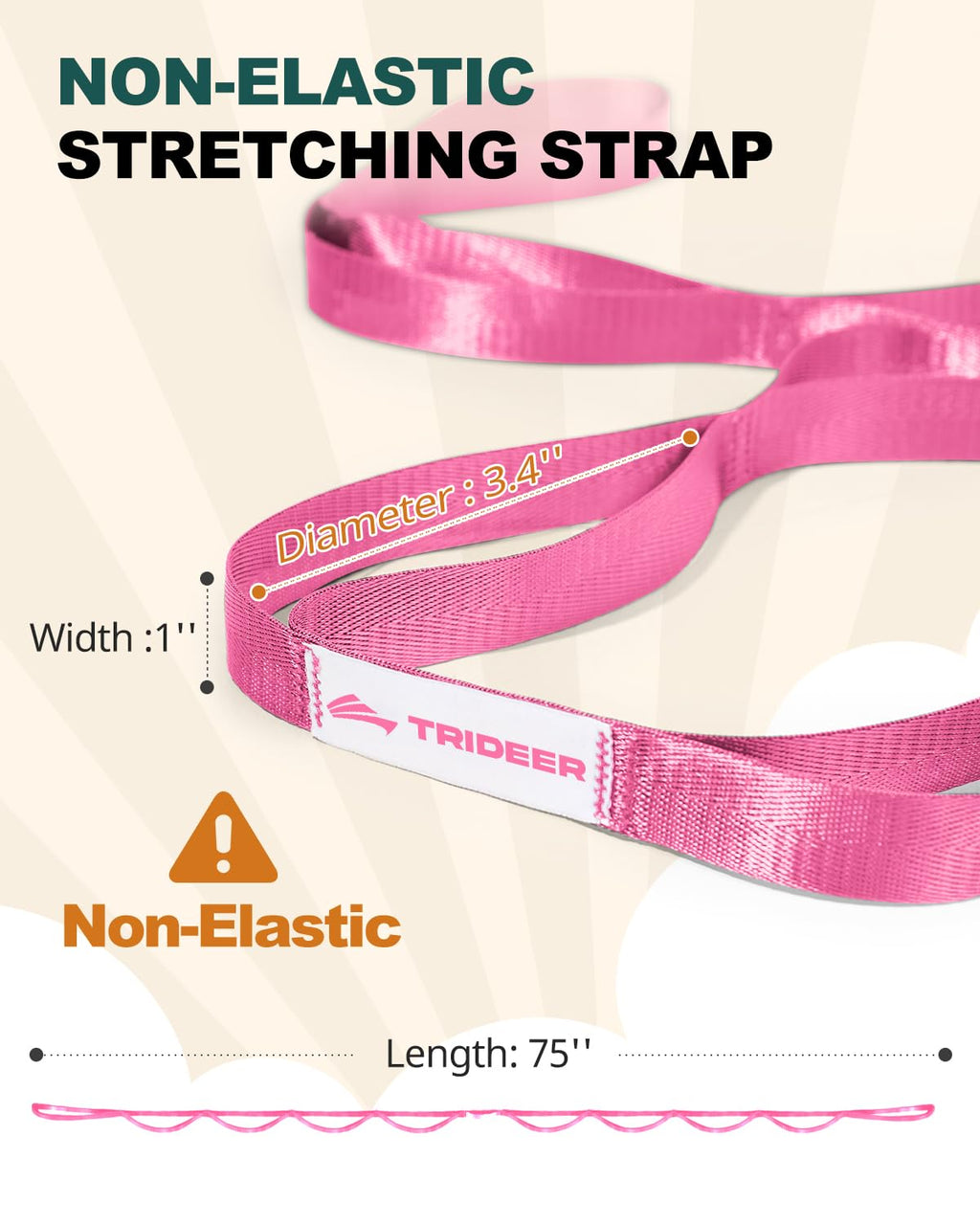 Trideer Stretching Strap Yoga Strap Physical Therapy for Home Workout, Exercise, Pilates and Gymnastics, 10 Loops Non-Elastic Stretch Bands with Aesthetic Packaging for Women & Men