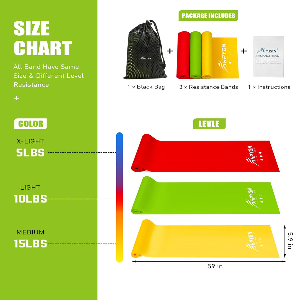 Resistance Bands, Exercise Bands, Physical Therapy Bands for Strength Training, Yoga, Pilates, Stretch Elastic Band with Different Strengths, Workout Bands for Home Gym