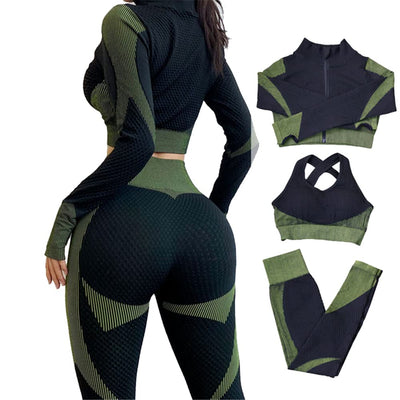 3pcs Seamless Outfit Workout Sets Gym for Women, Fitness Sports School Running Clothes Yoga Sportswear