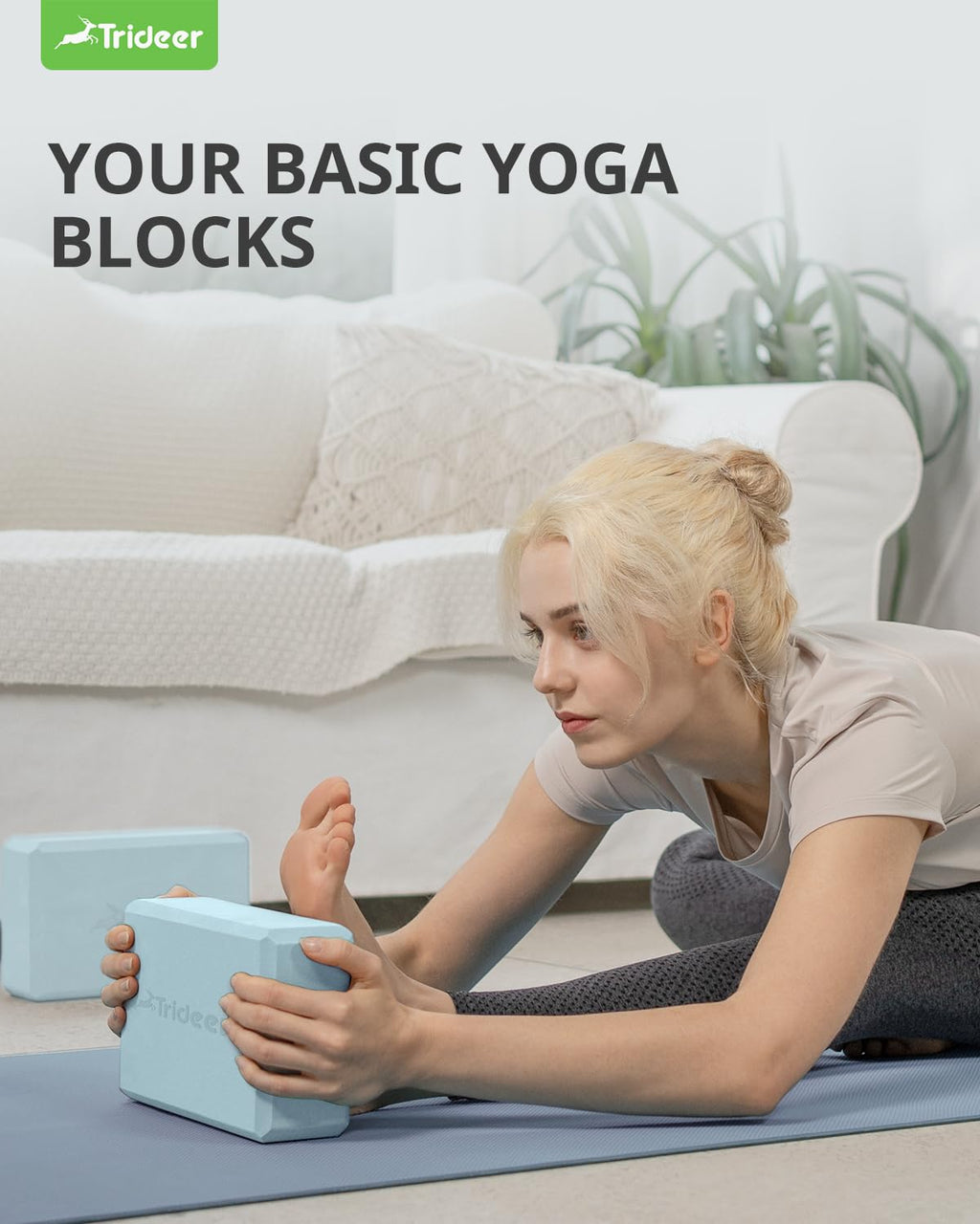Trideer Yoga Blocks 2 Pack, Soft Non-Slip Foam Blocks with Beveled Edges for Alignment and Stretching in Yoga, Pilates, and Dance - Supportive, Lightweight, Odor Resistant, Latex-Free