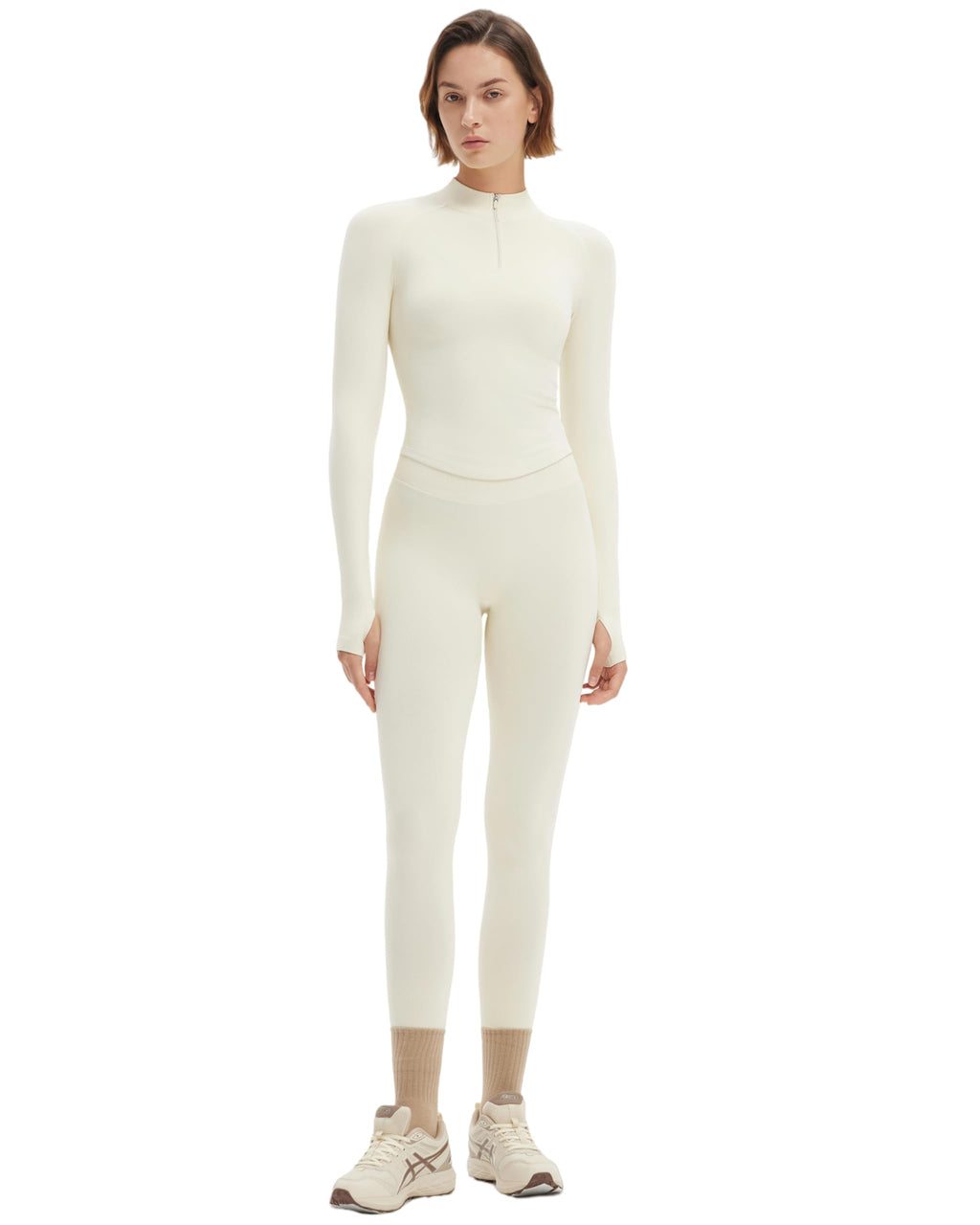 SUUKSESS Workout Sets for Women 2 Piece Seamless Long Sleeve Yoga Outfits Active Leggings Half Zippy Jacket Gym Set