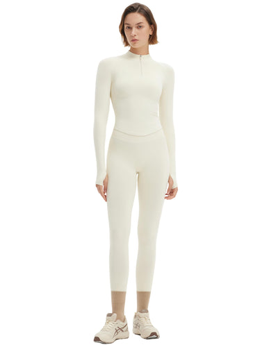 SUUKSESS Workout Sets for Women 2 Piece Seamless Long Sleeve Yoga Outfits Active Leggings Half Zippy Jacket Gym Set