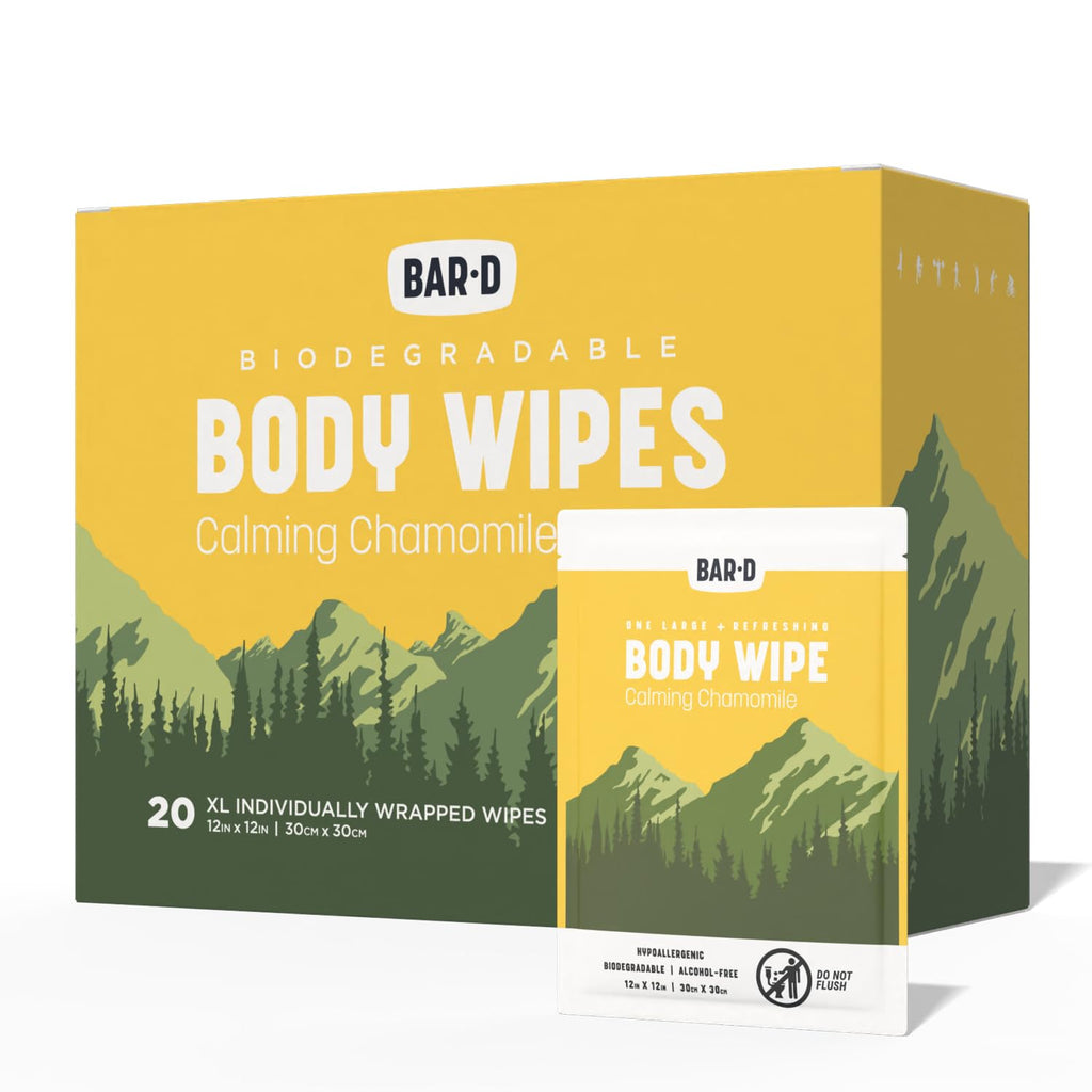 Bar-D Biodegradable Body Wipes with Tea Tree Oil & Aloe Vera - Refreshing Shower Wipes Great for Camping, Hiking, Post Workout and Travel (3-Pack, 10 Wipes/Pack)