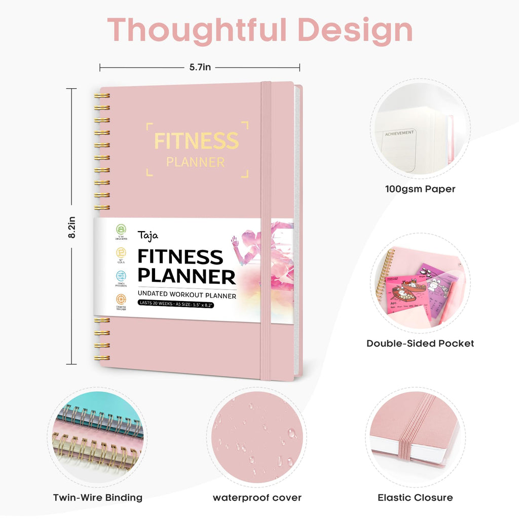 Fitness Workout Journal for Women & Men, A5(5.5" x 8.2") Workout Log Book Planner for Tracking, Progress, and Achieving Your Wellness Goals - Green