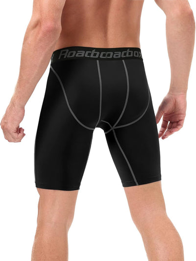 Roadbox Compression Shorts for Men, 3 Pack Athletic Workout Underwear, Running Gym Spandex Base Layer Boxer Briefs
