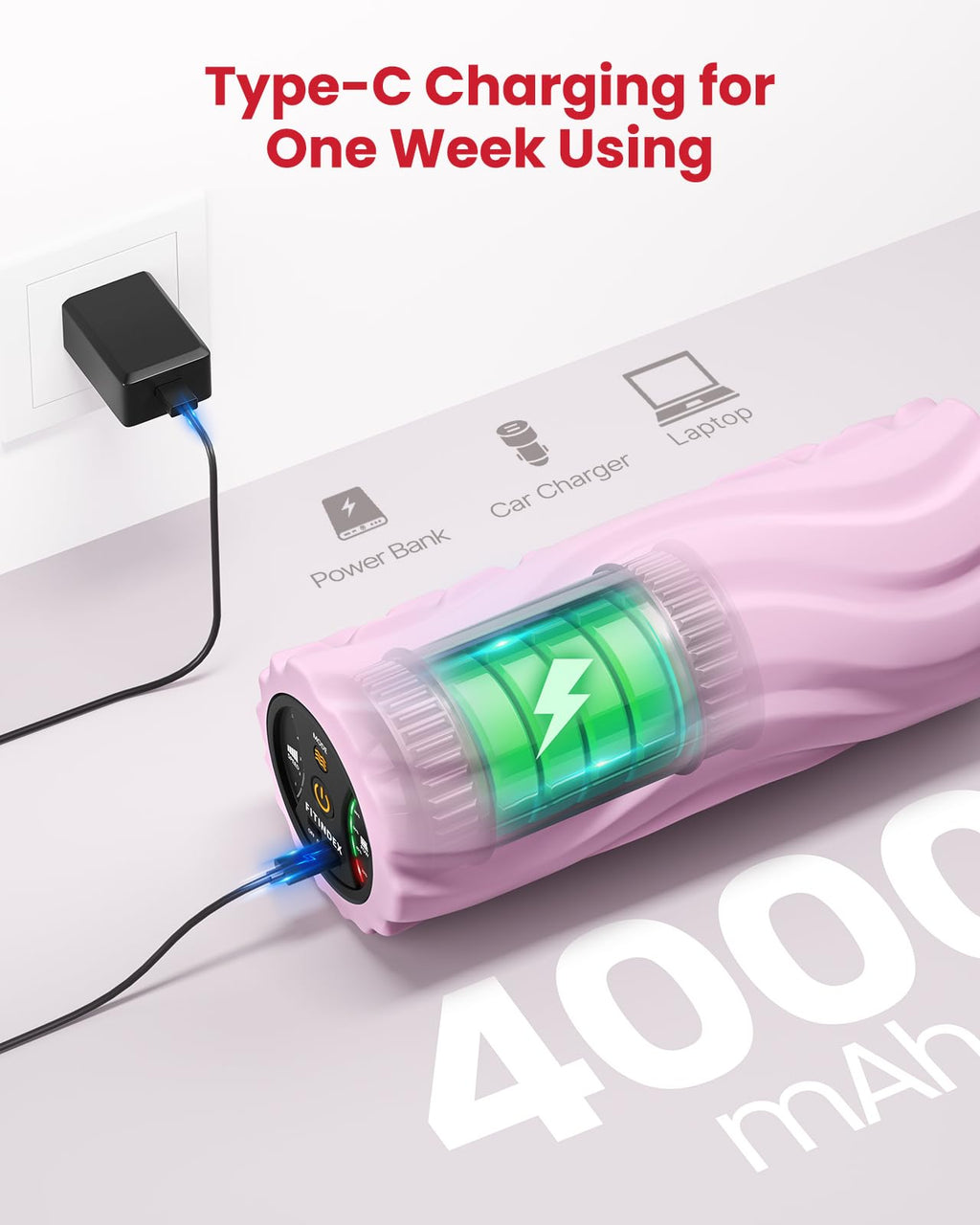 FITINDEX Vibrating Foam Roller for Back Pain, 5-Speed Muscle Massage, FSA HSA Eligible, Exercise, Muscles Deep Tissue, Physical Therapy, Pilates, Yoga, Neck, Leg, Rechargeable, Travel Portable Gray