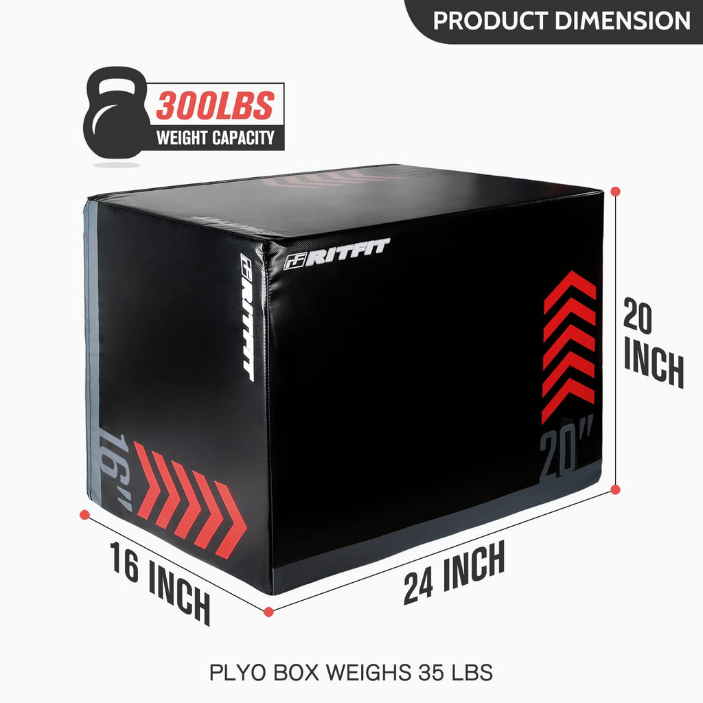 RitFit 3 in 1 Extra Firm Soft Plyo Box Foam Plyometric Box-30”x24”x20”-20"x18"x16" Heavy Duty High Density Foam Jumping Box 3 Sizes with PVC Cover,Platform for Home Gym Fitness, 440lb Weight Capacity