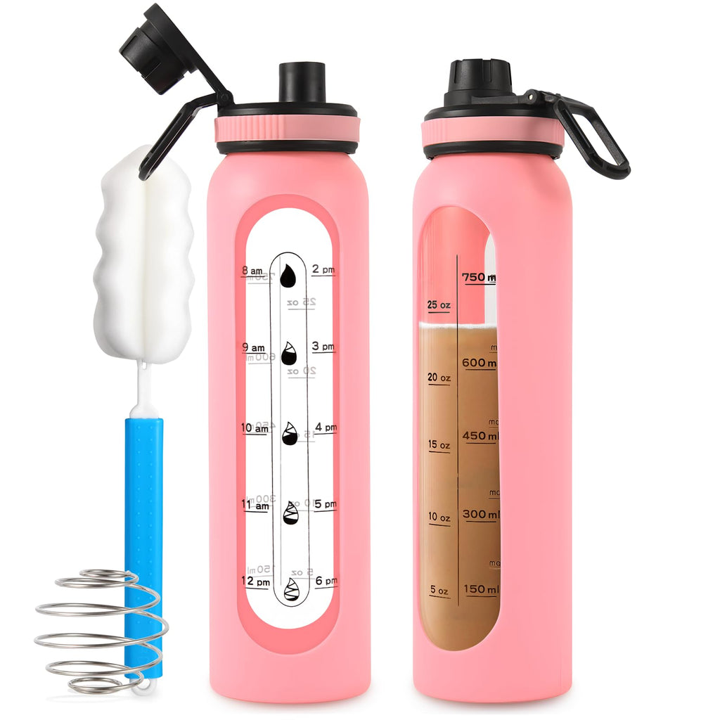 Glass Shaker Bottle 34oz/1L Black Glass Protein Shaker Bottle With Shaker Ball Large Shaker Bottles for Protein Mixes Portable Powder Mixer Blender Water Bottle for Gym Workout Sports