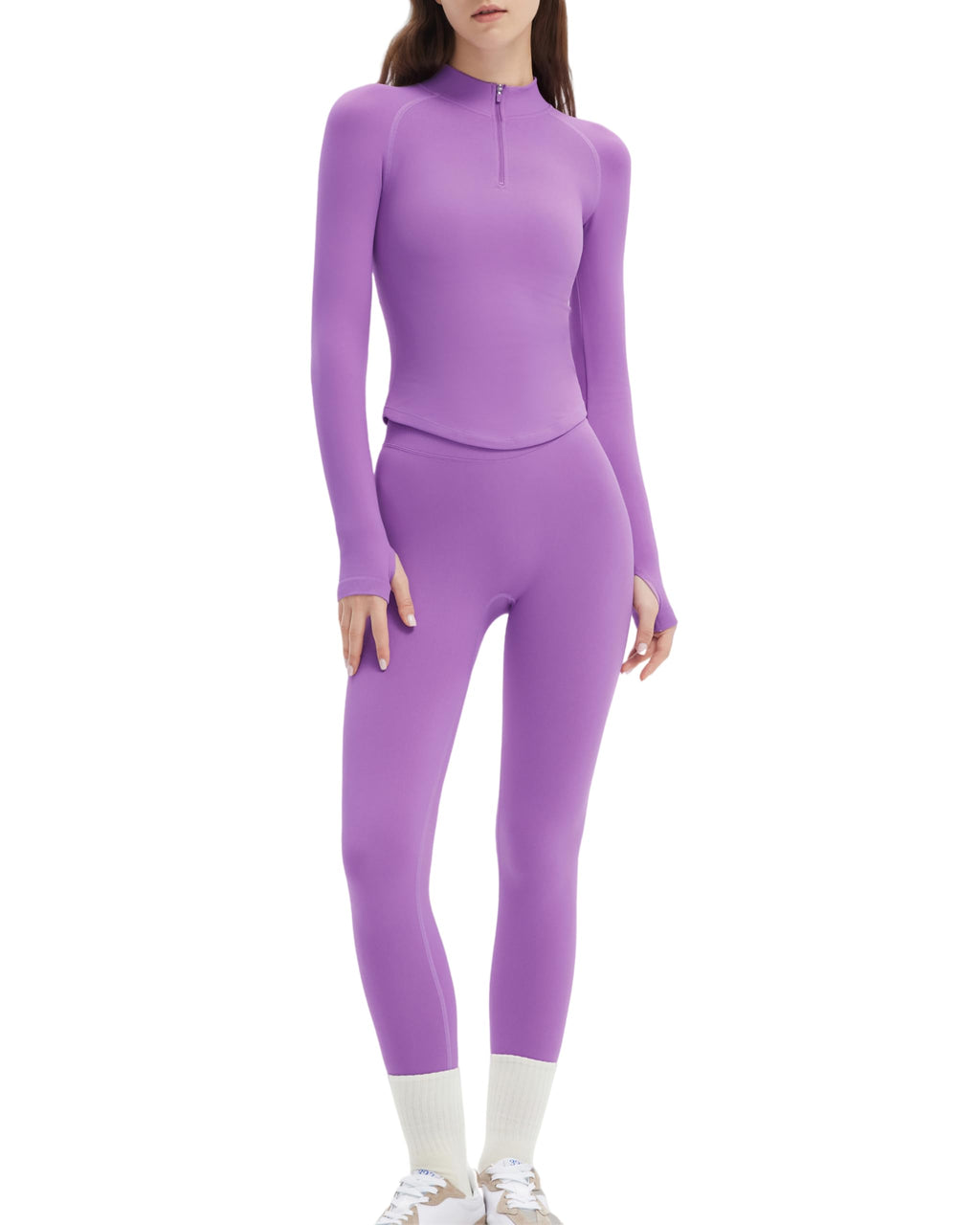 SUUKSESS Workout Sets for Women 2 Piece Seamless Long Sleeve Yoga Outfits Active Leggings Half Zippy Jacket Gym Set