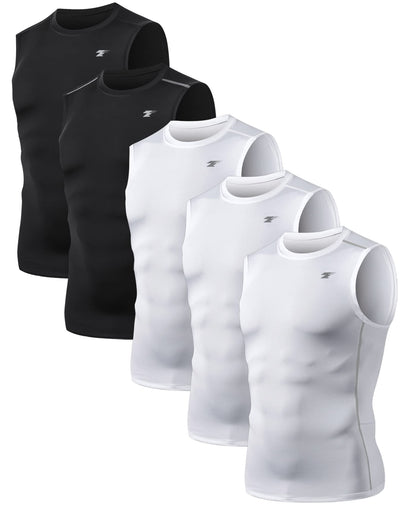 TELALEO 5 Pack Men's Athletic Compression Shirts Sleeveless Workout Tank Top Sports Base Layer Running Basketball