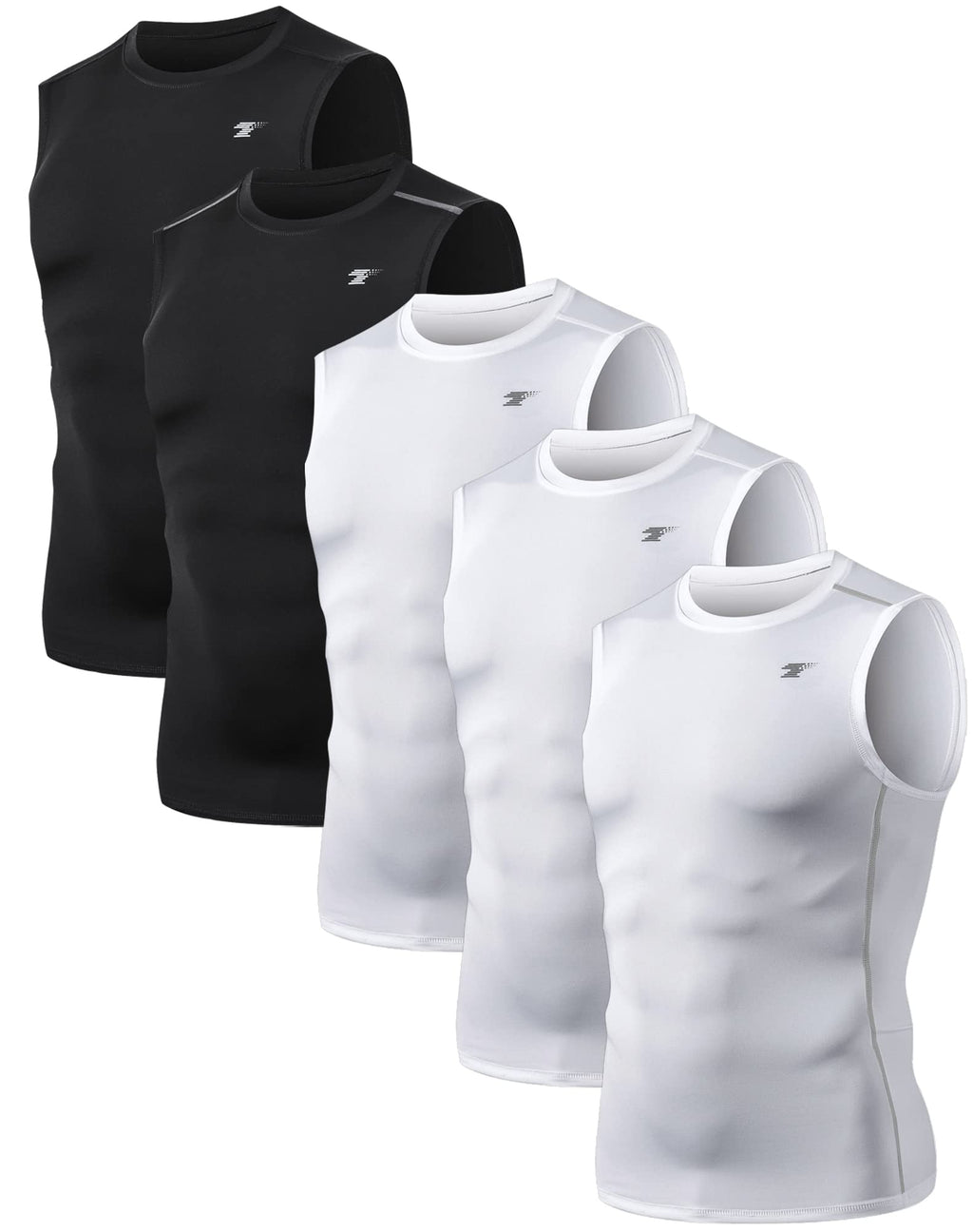 TELALEO 5 Pack Men's Athletic Compression Shirts Sleeveless Workout Tank Top Sports Base Layer Running Basketball