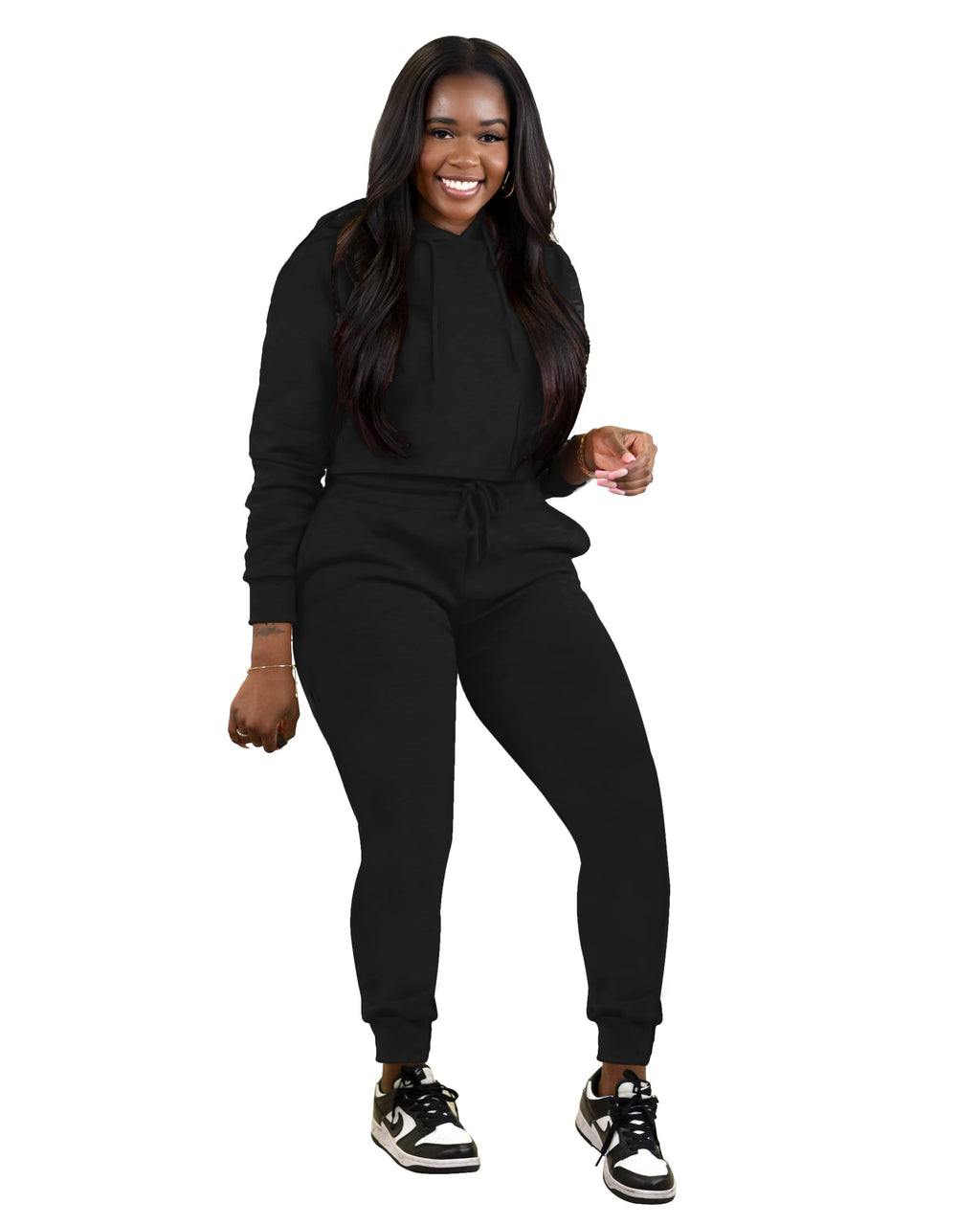 TOPSRANI Womens Two Piece Outfits Bodycon Tracksuit Sweatsuits Hoodie Solid Jogger Biker Workout Lounge Long Sleeve Pant Sets