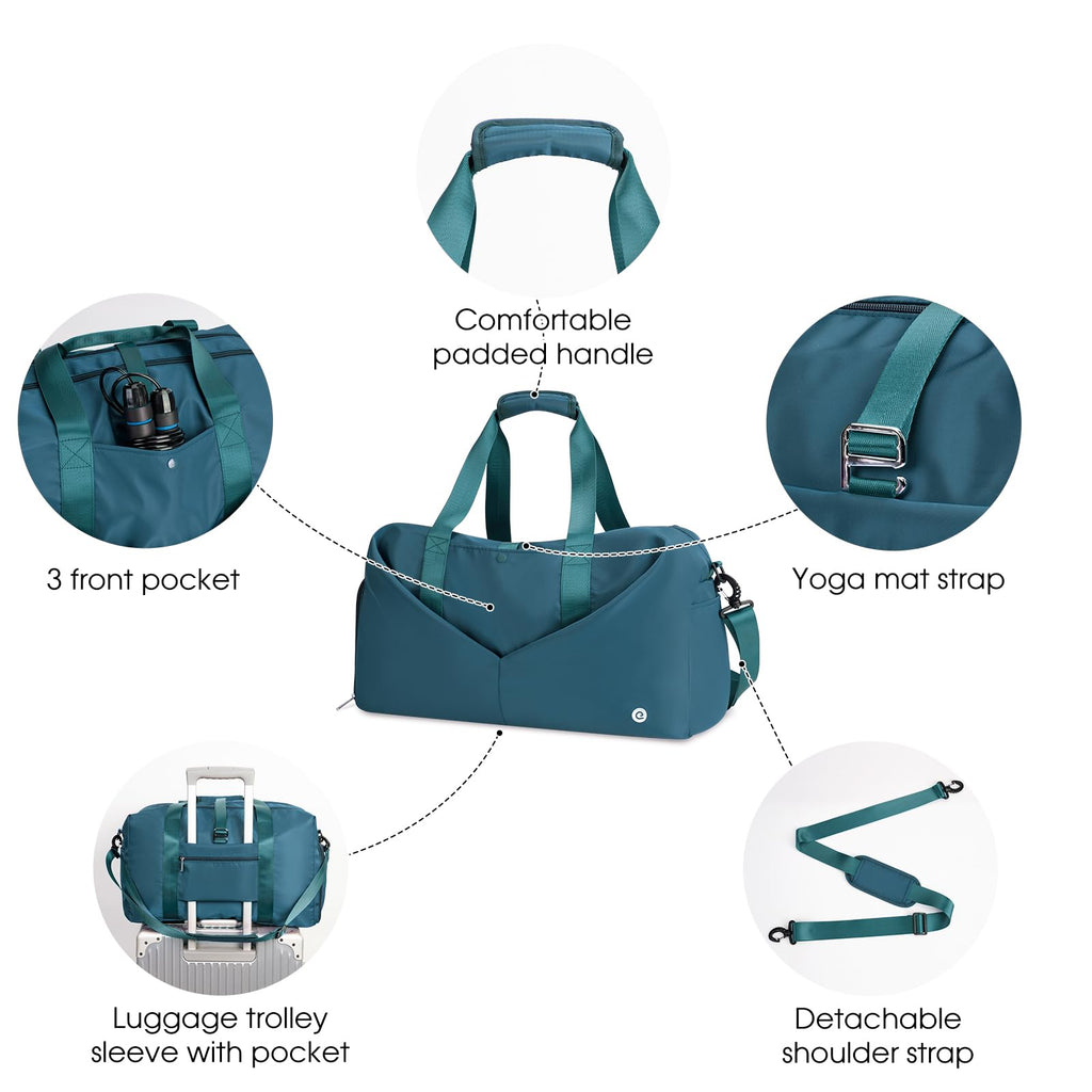 Ceneda 20" Gym Bag for Women with Wet Pocket & Shoe Compartment, Lightweight Duffel Waterproof Carry On Duffle for Travel, Yoga, Overnight (Green)